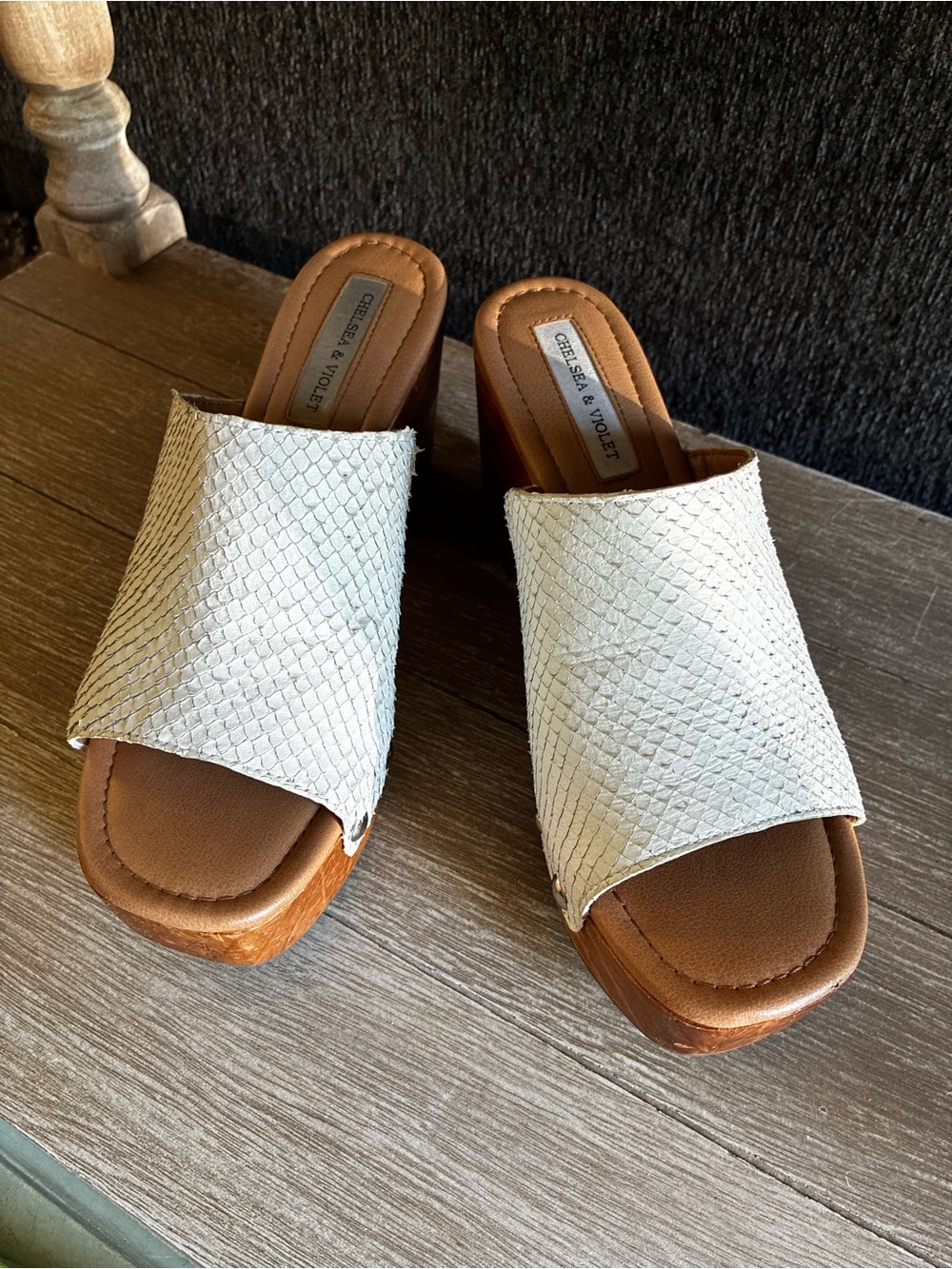 Chelsea & Violet White Snake Leather Mule Heels - Picture 3 of 8